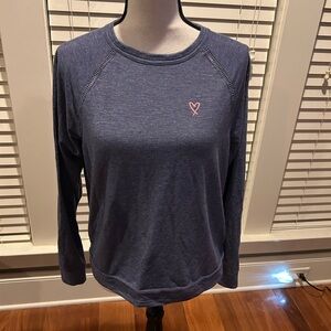 Victorias Secret Blue Heather Long Sleeve Top Sz S Cut Out on Back Spellout